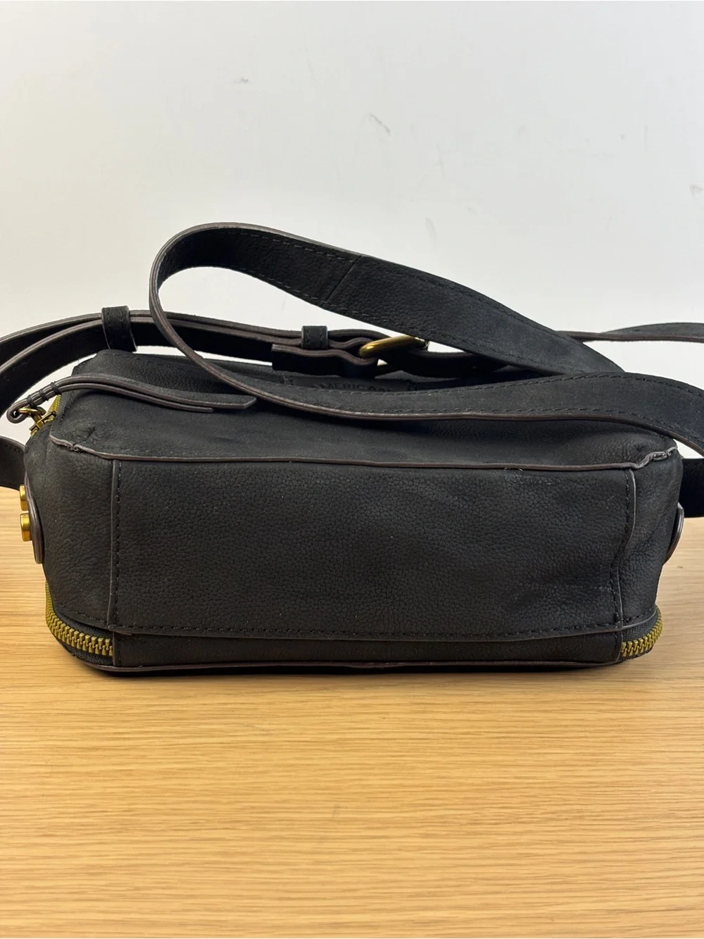 American Leather Co. Nashville Black Leather Double Zip Crossbody.